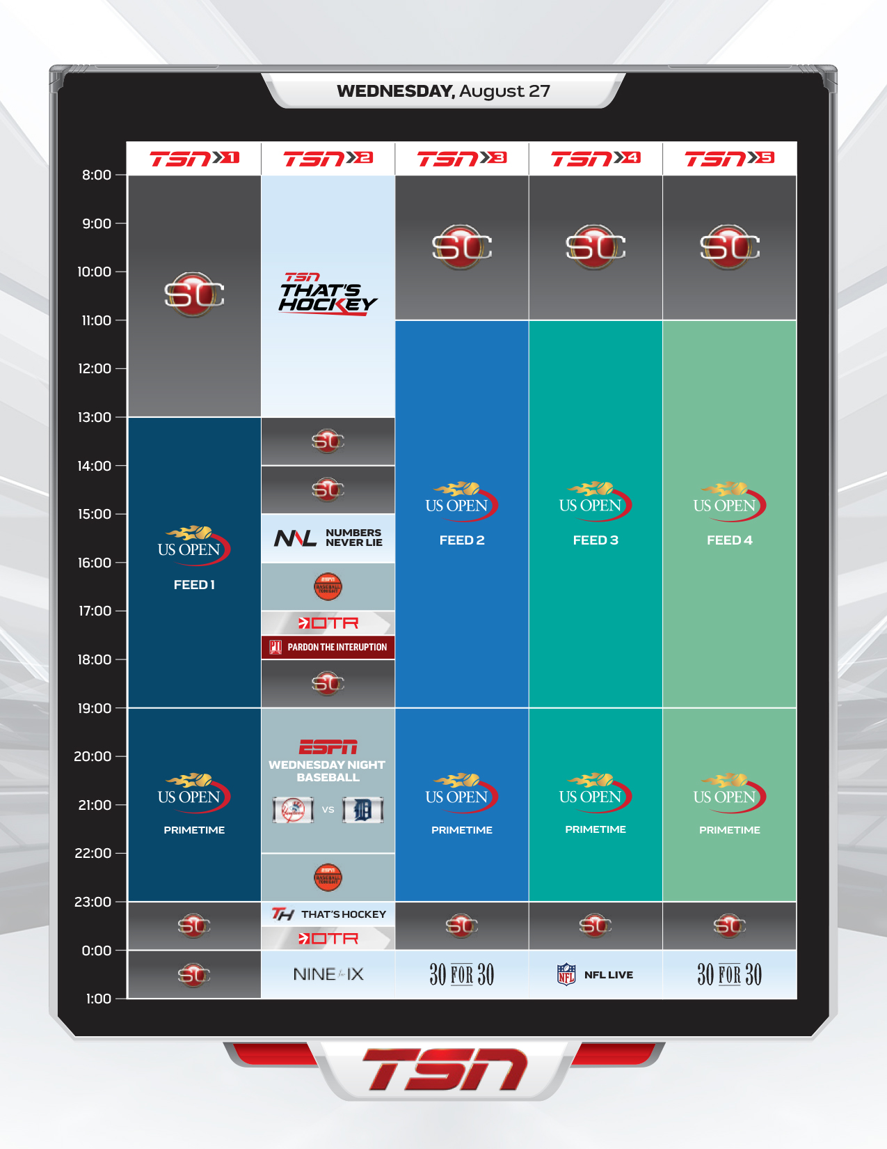 TSN New Channel Placement and First Week Schedule